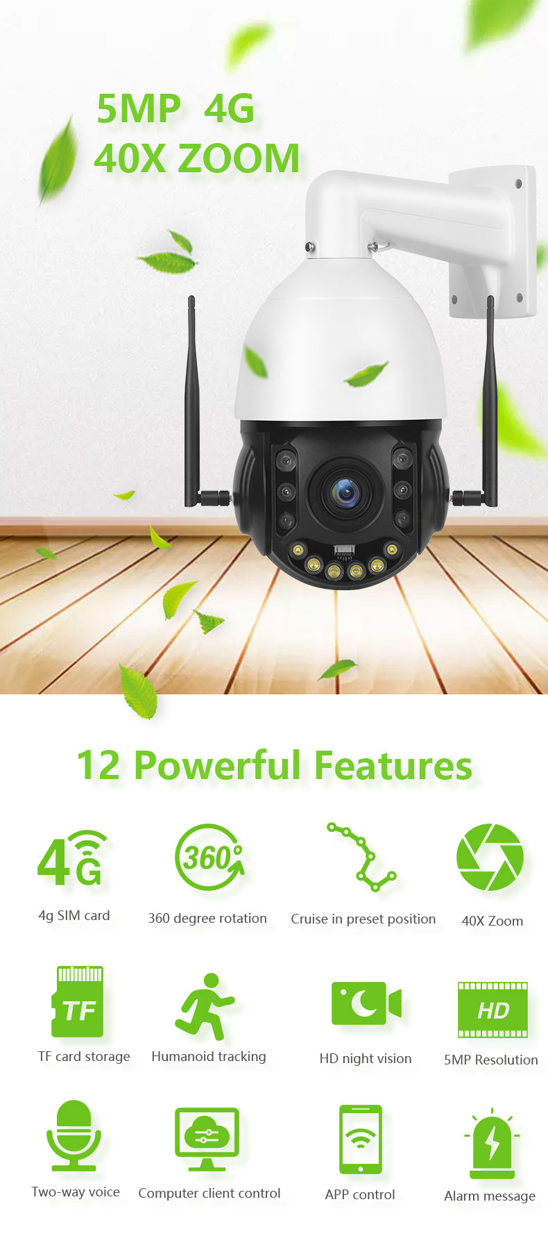 4G Sim Full Color 2MP PTZ 40X Optical Zoom Wireless Outdoor Wifi IP CCTV 5MP Security Cameras